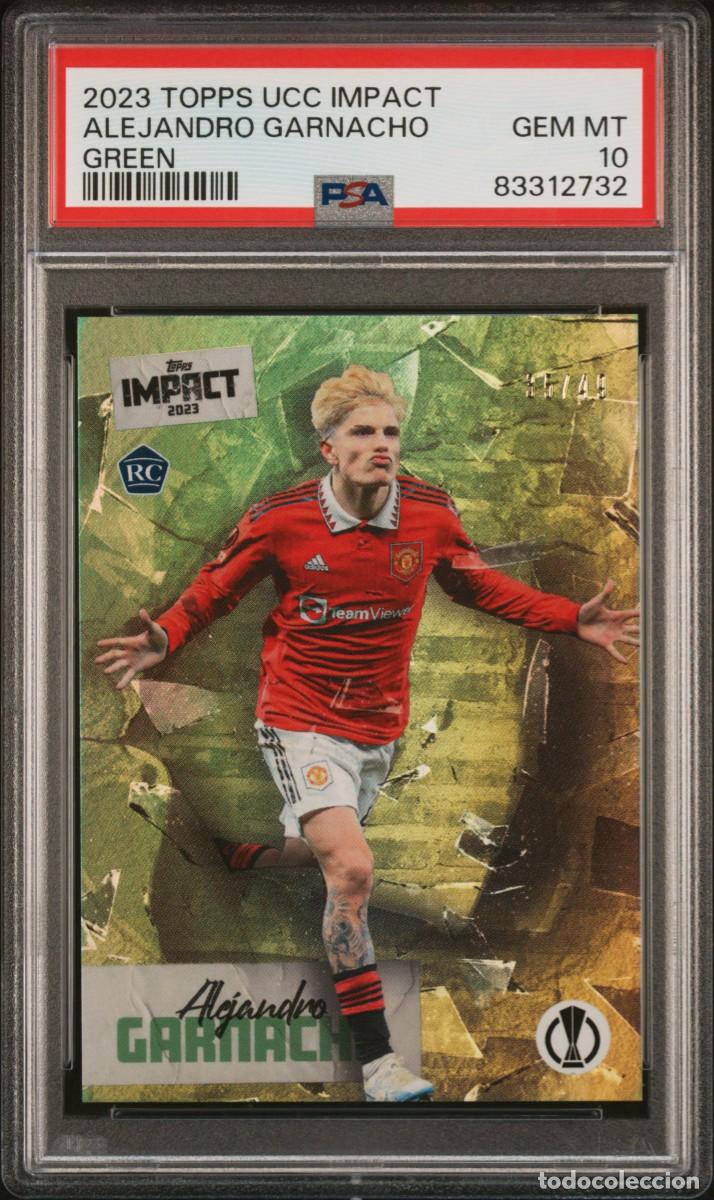 Cromos de f&uacute;tbol: Rookie Alejandro Garnacho 35/49 Manchester United Topps Impact Green 2023 PSA 10