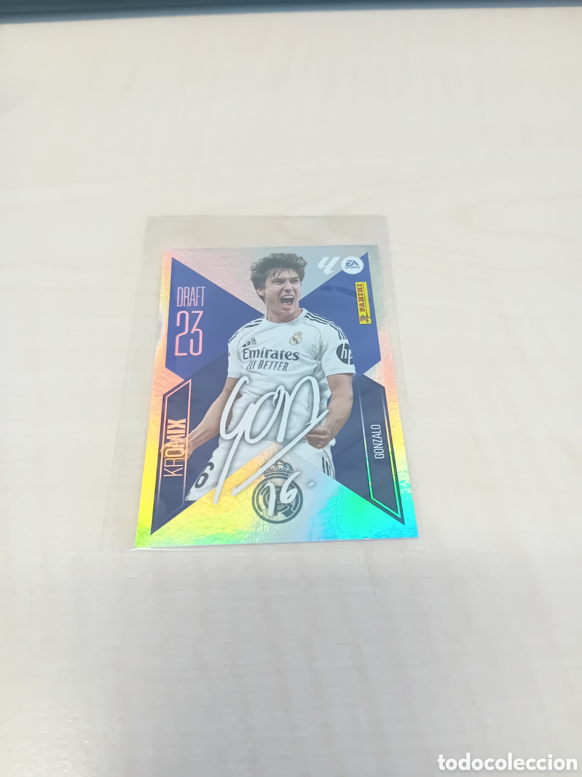Cromos de f&uacute;tbol: Gonzalo Garc&iacute;a K9 Draft 23 Kromix Firmada Real Madrid 26 27 2026 2027 Este Panini