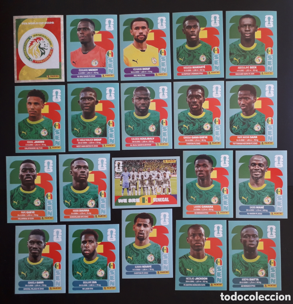 Cromos de f&uacute;tbol: 20 CROMOS SENEGAL, EQUIPO COMPLETO MUNDIAL F&Uacute;TBOL 2026 FIFA WORLD CUP PANINI SIN PEGAR
