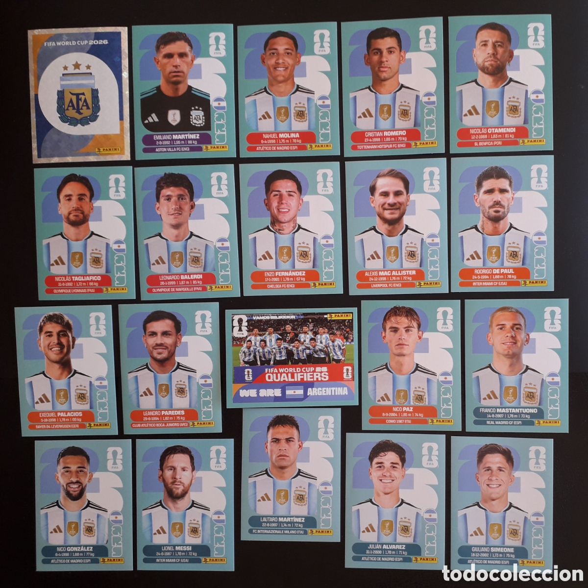 Football Stickers: 20 CROMOS ARGENTINA, MESSI, EQUIPO COMPLETO MUNDIAL F&Uacute;TBOL 2026 FIFA WORLD CUP PANINI SIN PEGAR