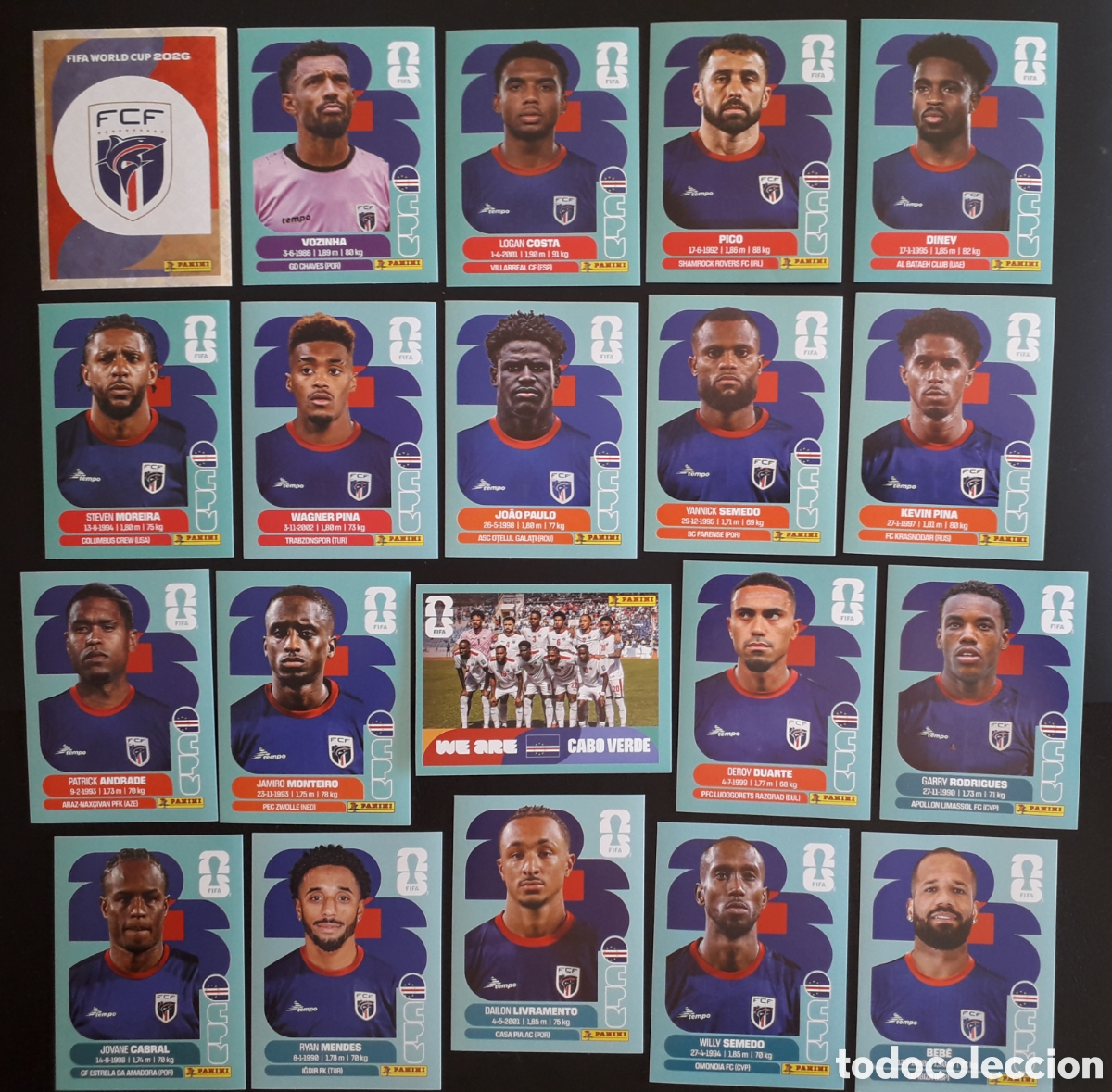 Cromos de f&uacute;tbol: 20 CROMOS CABO VERDE, EQUIPO COMPLETO MUNDIAL F&Uacute;TBOL 2026 FIFA WORLD CUP PANINI SIN PEGAR