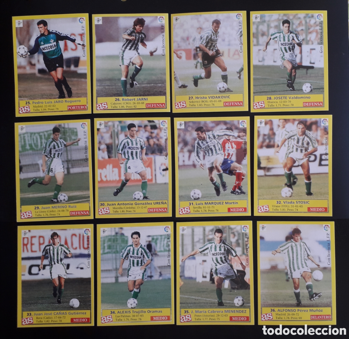 Figurine di Calcio: 12 CROMOS BETIS, DIARIO AS LIGA 1995 1996 95 96 EQUIPO COMPLETO SIN PEGAR PEDIDO M&Iacute;NIMO 3&euro;