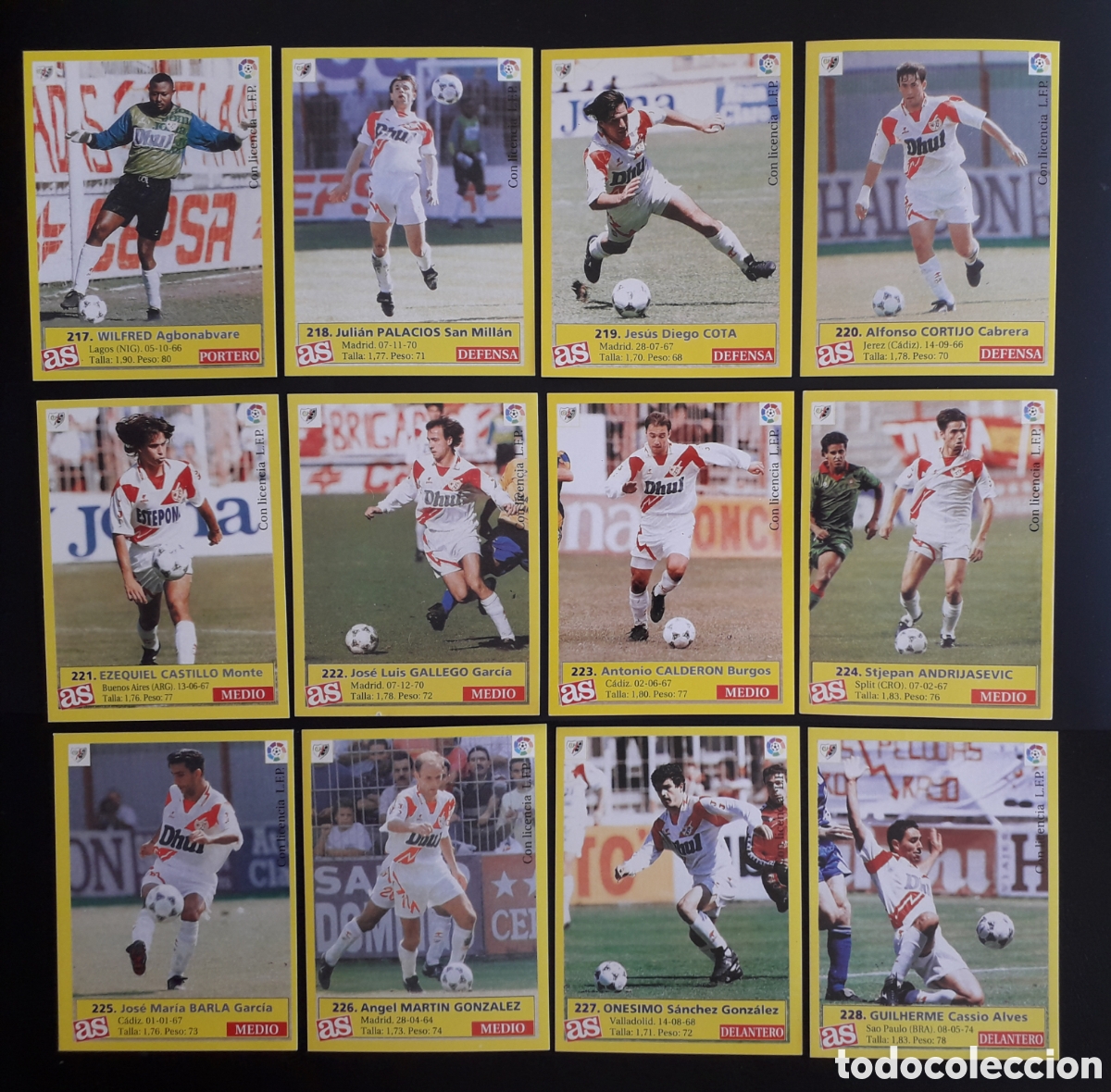 Cromos de f&uacute;tbol: 12 CROMOS RAYO VALLECANO DIARIO AS LIGA 1995 1996 95 96 EQUIPO COMPLETO SIN PEGAR PEDIDO M&Iacute;NIMO 3&euro;