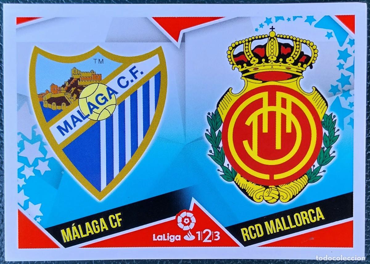 Cromos de f&uacute;tbol: 7 MALAGA CF / RCD MALLORCA ESCUDOS SEGUNDA DIVISION CROMOS ALBUM EDICIONES ESTE 2018 2019 18 19