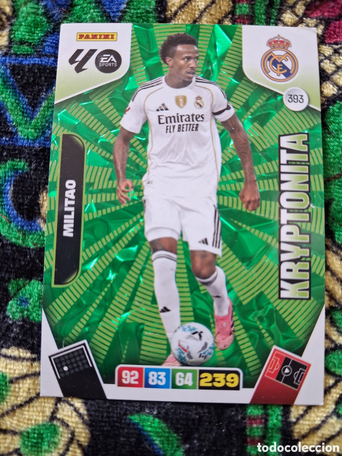 Cromos de f&uacute;tbol: Militao kryptonita n&uacute;mero 393 del Real Madrid cromo adrenalyn
