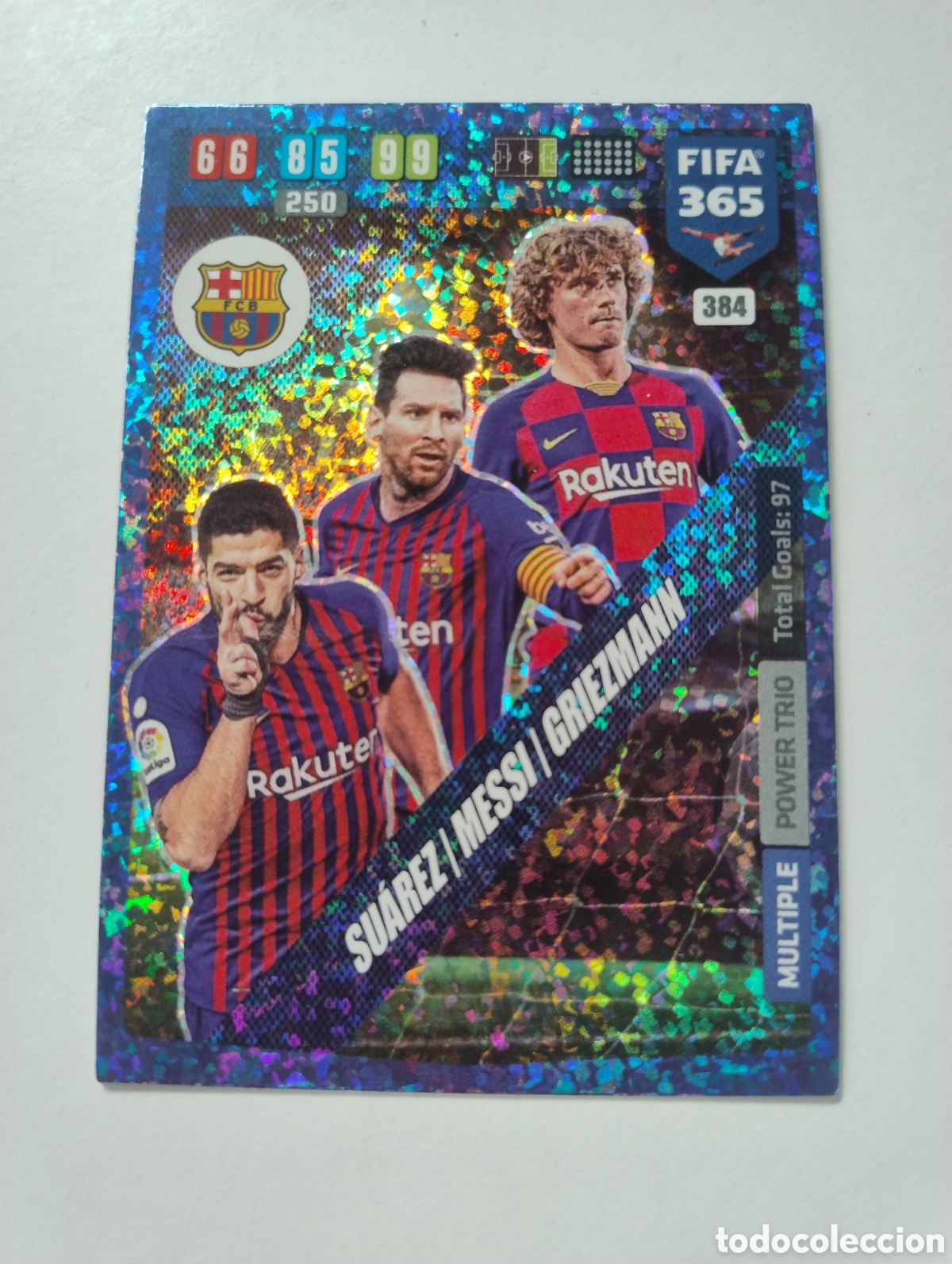 Cromos de f&uacute;tbol: 384 - Messi, Griezmann y Luis Su&aacute;rez - Barcelona - Adrenalyn XL FIFA 365 2020 Power Trio