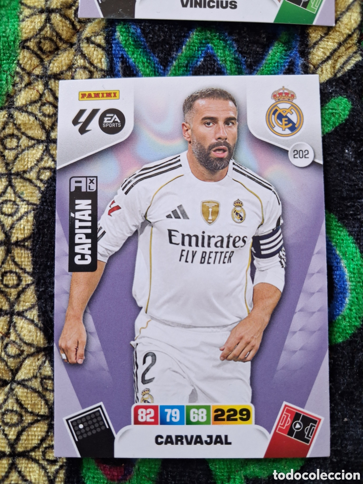 Cromos de f&uacute;tbol: E1291. Carvajal n&uacute;mero 202 del Real Madrid cromo adrenalyn XL 25-26 2025-2026