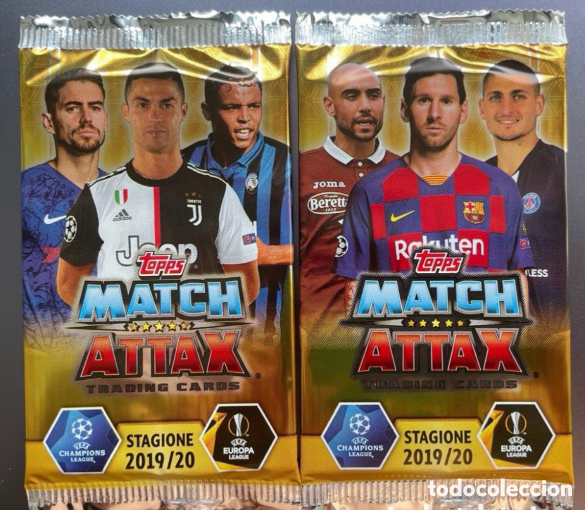 Football Stickers: Lote 2 sobres Messi Cristiano Ronaldo Match Attax 2019-20 Topps 6 cards / sobre