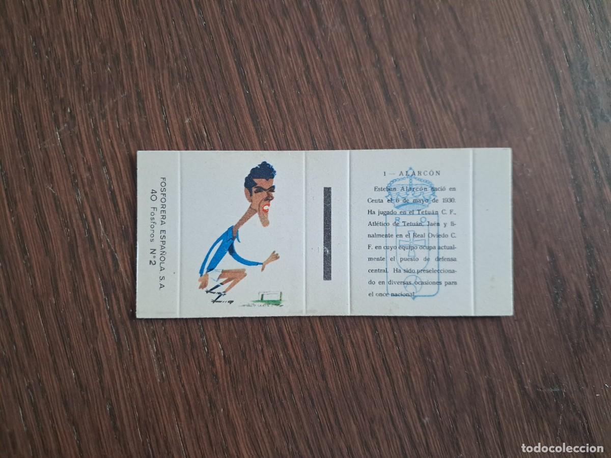 Cromos de f&uacute;tbol: Oviedo - n&ordm; 1, Alarc&oacute;n - Caja de cerillas en plancha - Fosforera Espa&ntilde;ola, a&ntilde;os 60
