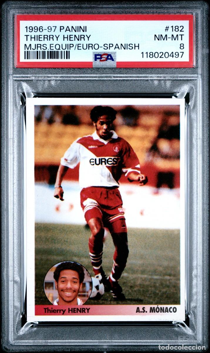Cromos de f&uacute;tbol: Rookie Thierry Henry #182 AS Monaco Panini Mejores Equipos Europa 1996 97 PSA 8