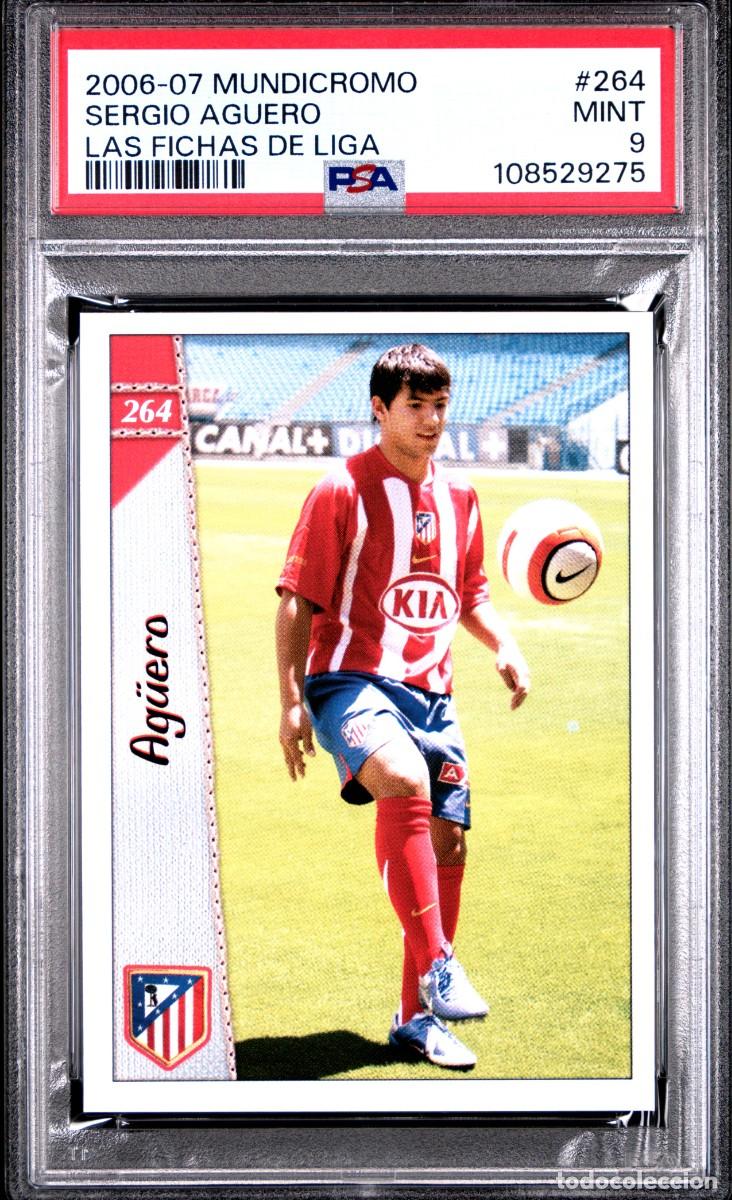 Cromos de f&uacute;tbol: Rookie Sergio Aguero #264 Atletico de Madrid Mundicromo 2006 07 Psa 9