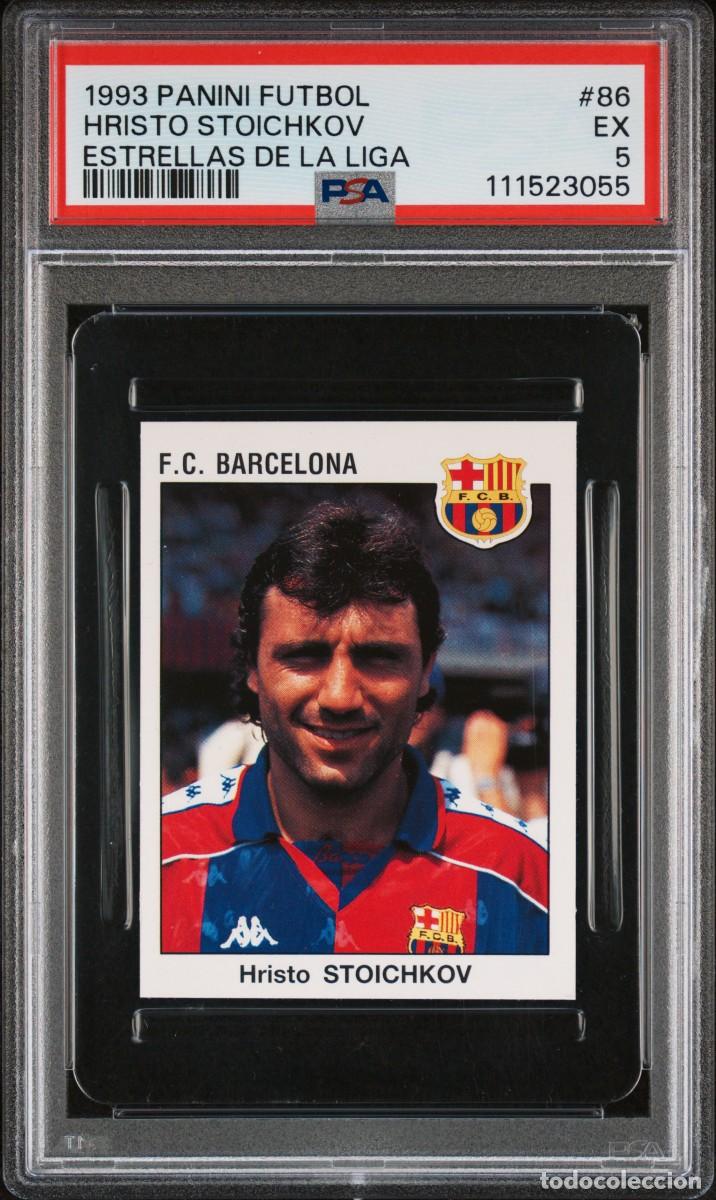 Cromos de f&uacute;tbol: Hristo Stoichkov #86 FC Barcelona Panini Estrellas de La Liga 1993 94 PSA 5