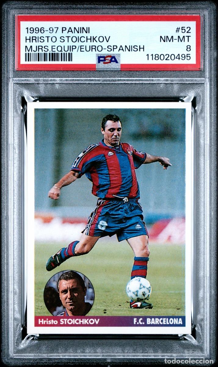 Cromos de f&uacute;tbol: Hristo Stoichkov #52 FC Barcelona Panini Mejores Equipos Europa 1996 97 PSA 8