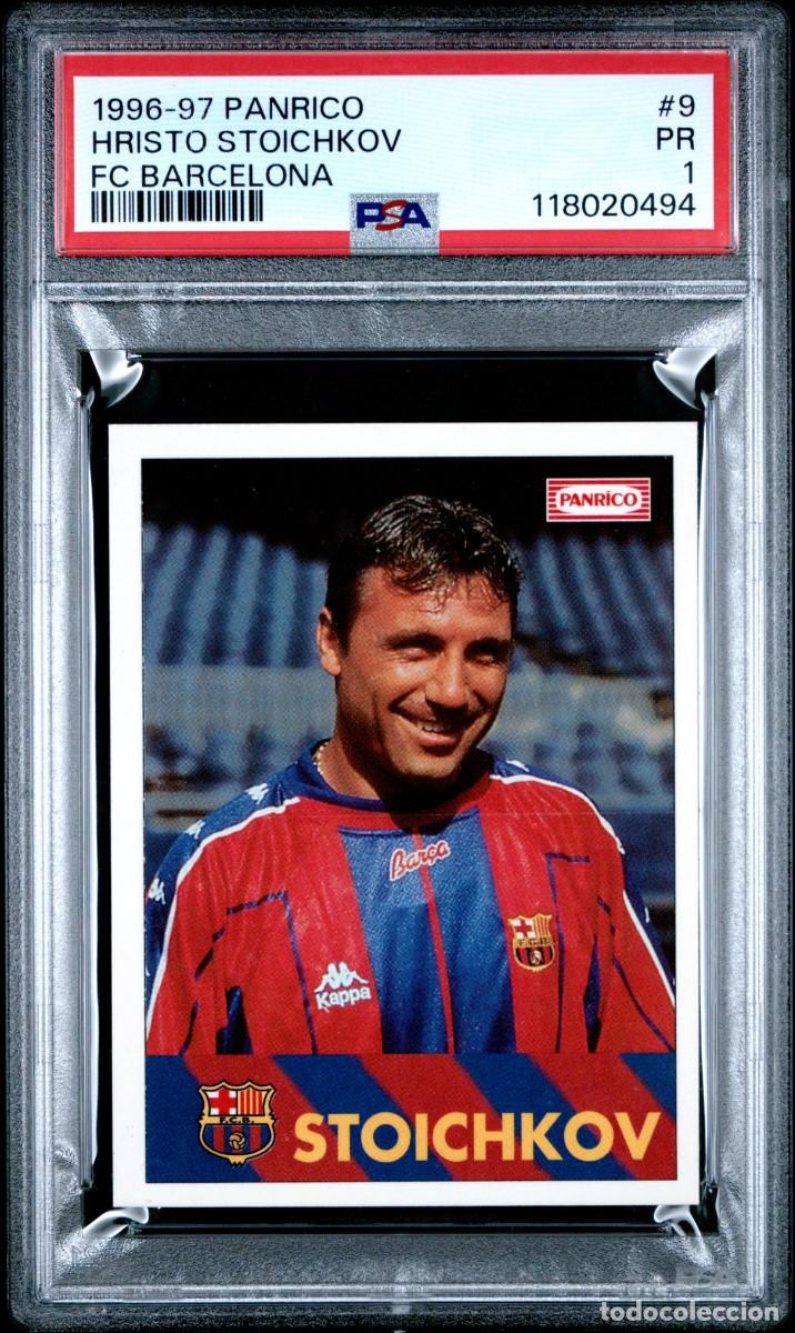 Cromos de f&uacute;tbol: Hristo Stoichkov Muy Dificil #9 FC Barcelona Panrico 1996 97 PSA 1