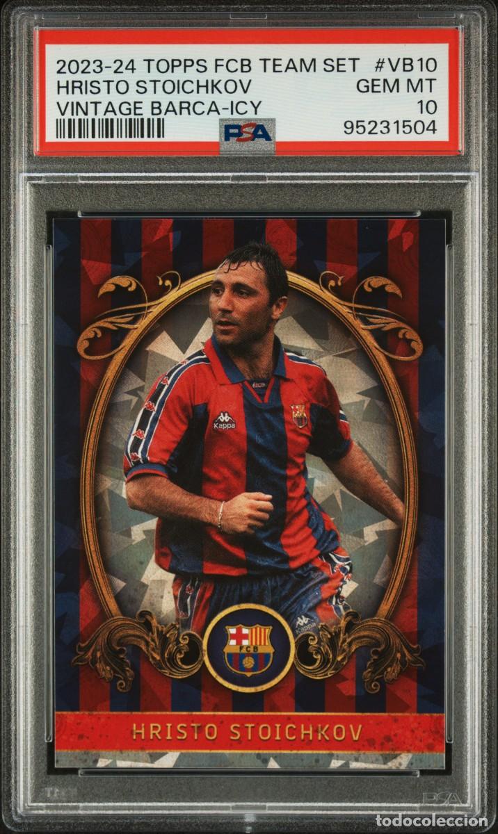 Cromos de f&uacute;tbol: Hristo Stoichkov #VB10 FC Barcelona Topps Team Set Vintage Icy 2023 24 PSA 10