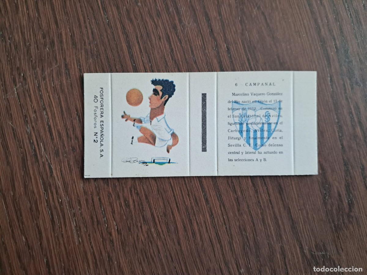 Football Stickers: Sevilla, n&ordm; 6, Campanal - Caja de cerillas en plancha - Fosforera Espa&ntilde;ola, a&ntilde;os 60
