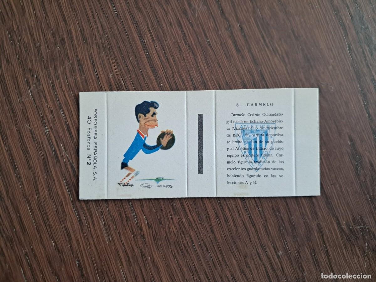 Football Stickers: Ath. Bilbao, n&ordm; 8, Carmelo - Caja de cerillas en plancha - Fosforera Espa&ntilde;ola, a&ntilde;os 60