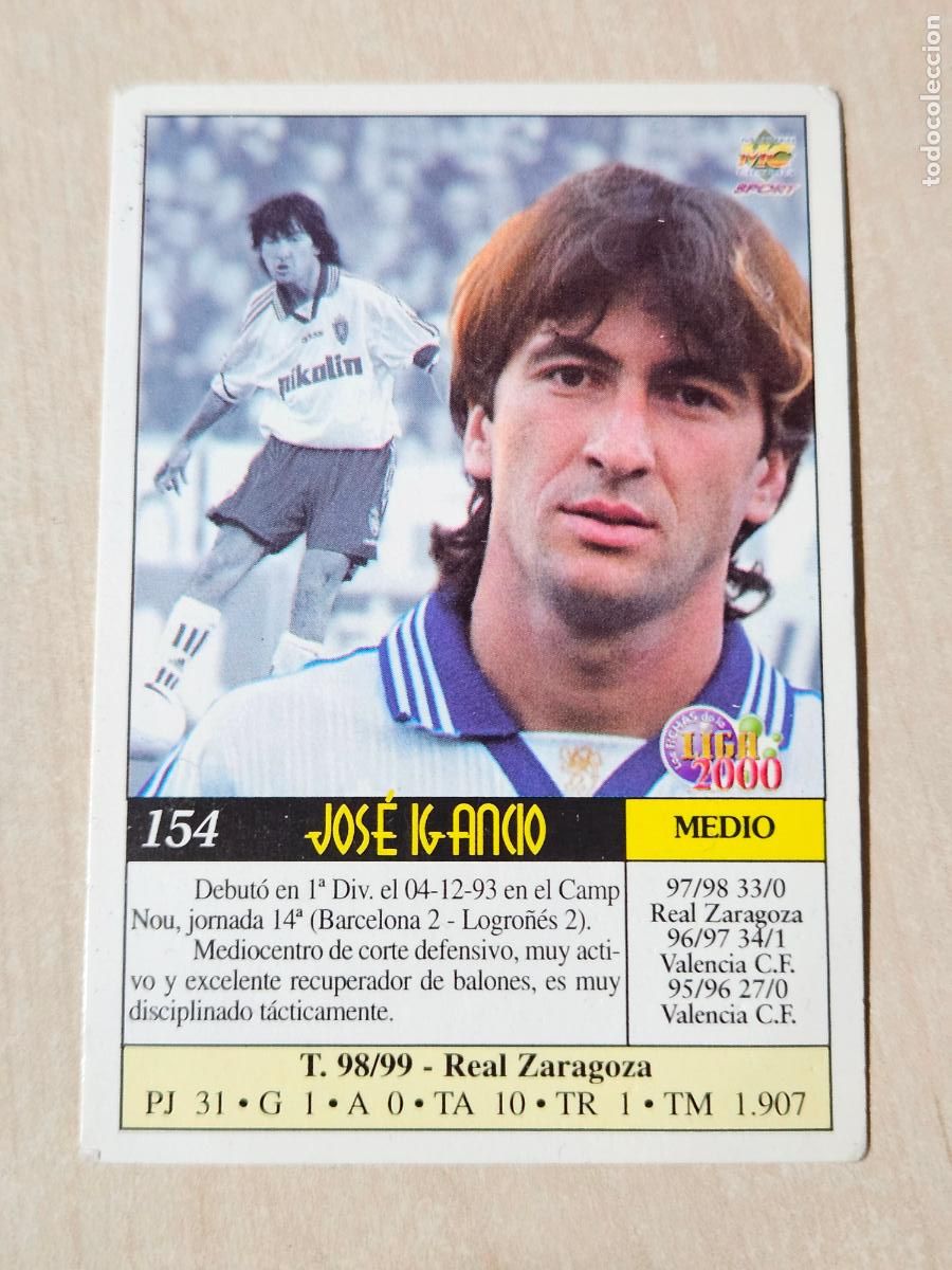 Cromos de f&uacute;tbol: N&ordm; 154 JOSE IGANCIO - MUNDICROMO 99 00 - FICHAS DE LA LIGA 2000 - REAL ZARAGOZA EROR