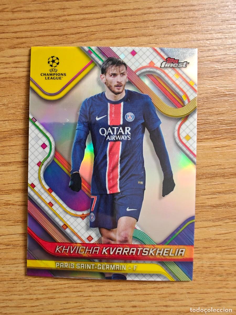 Cromos de f&uacute;tbol: Khvicha Kvaratskhelia 97 Topps Finest 24 25 Paris Saint Germain PSG Uefa Club Competitions 2024 2025