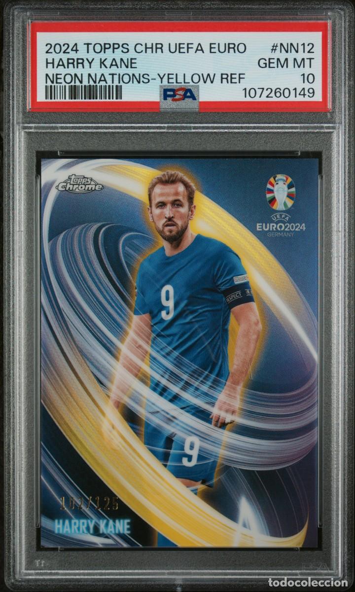 Cromos de f&uacute;tbol: Harry Kane 102/125 #NN12 Inglaterra Topps Chrome EURO 2024 Neon Nations Psa 10
