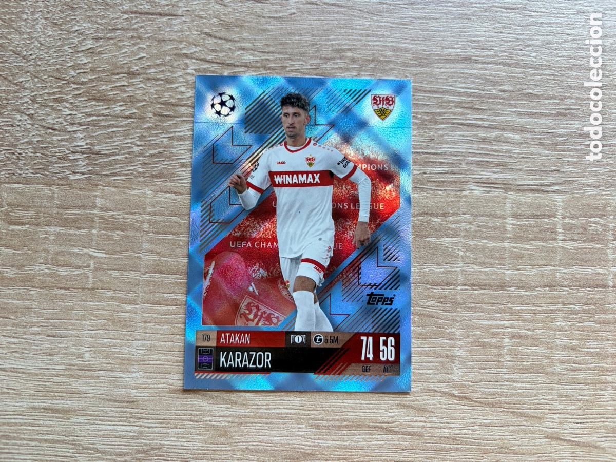 Cromos de f&uacute;tbol: 179 ATAKAN KARAZOR PARALLEL BLUE SHIMMER MATCH ATTAX TOPPS 2024 2025 VfB STUTTGART
