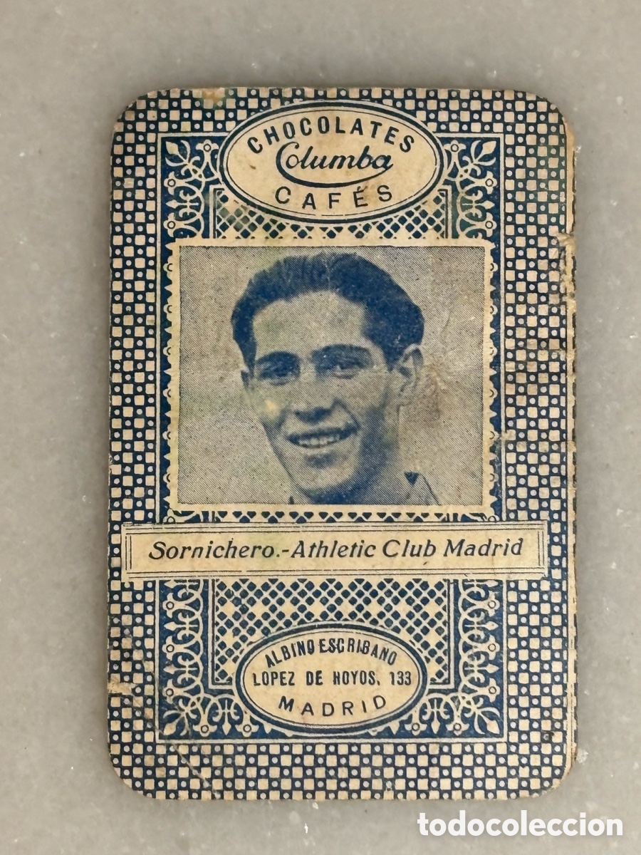 Cromos de f&uacute;tbol: Cromo, carta Sornichero Athletic Club de Madrid chocolates Columba, 1935
