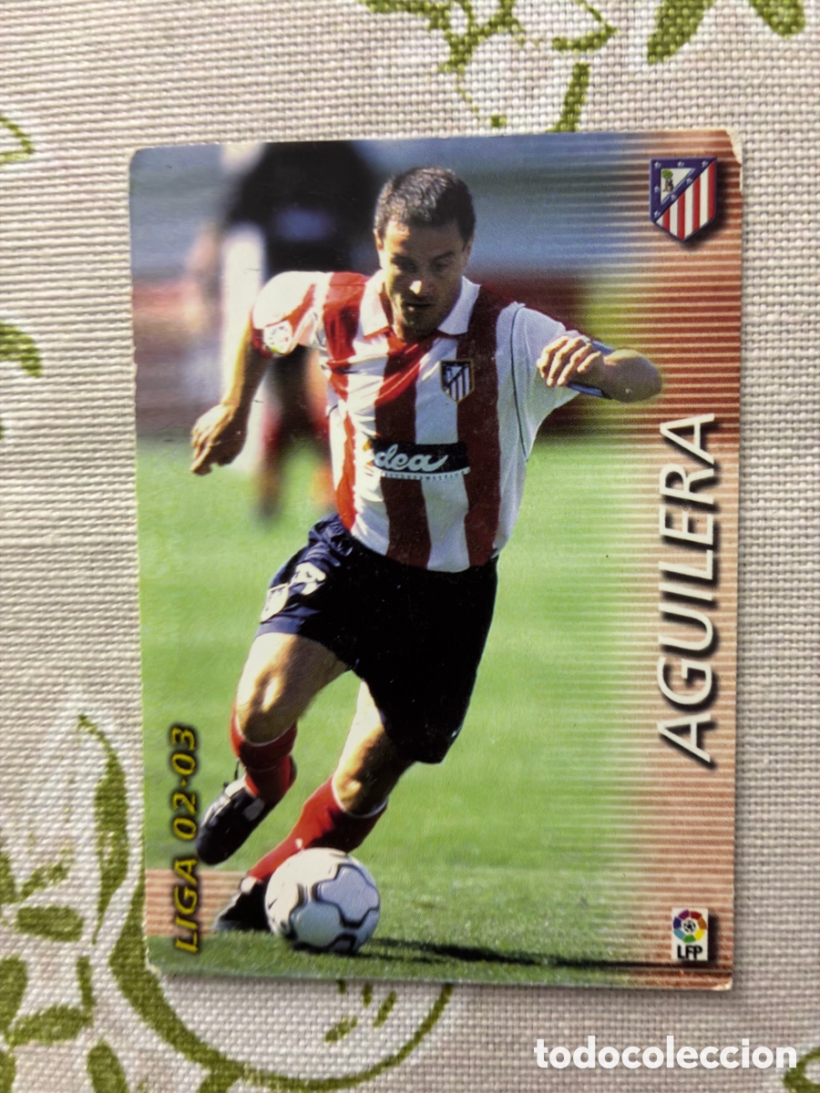 Cromos de f&uacute;tbol: Card Carlos Aguilera Capit&aacute;n (Atl&eacute;tico de Madrid) - Megacracks Panini Liga 02/03 N.&ordm; 49
