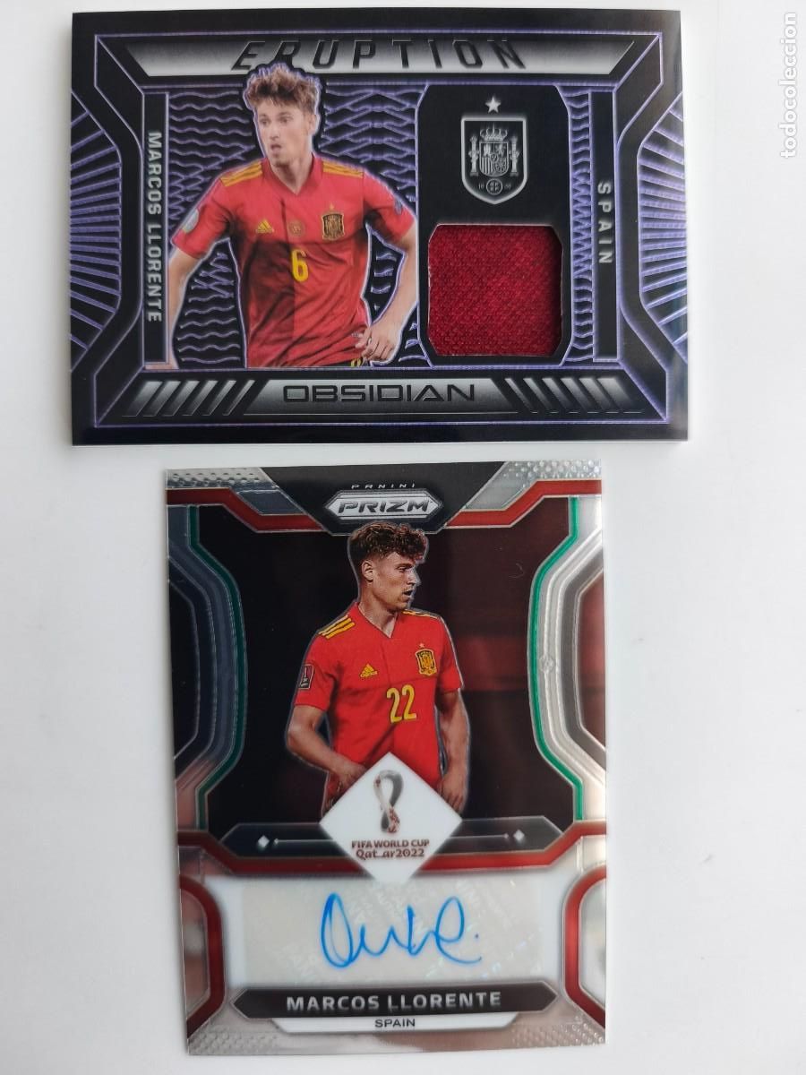 Cromos de f&uacute;tbol: Marcos Llorente lote aut&oacute;grafo y patch 36/75 Espa&ntilde;a Obsidian y Prizm