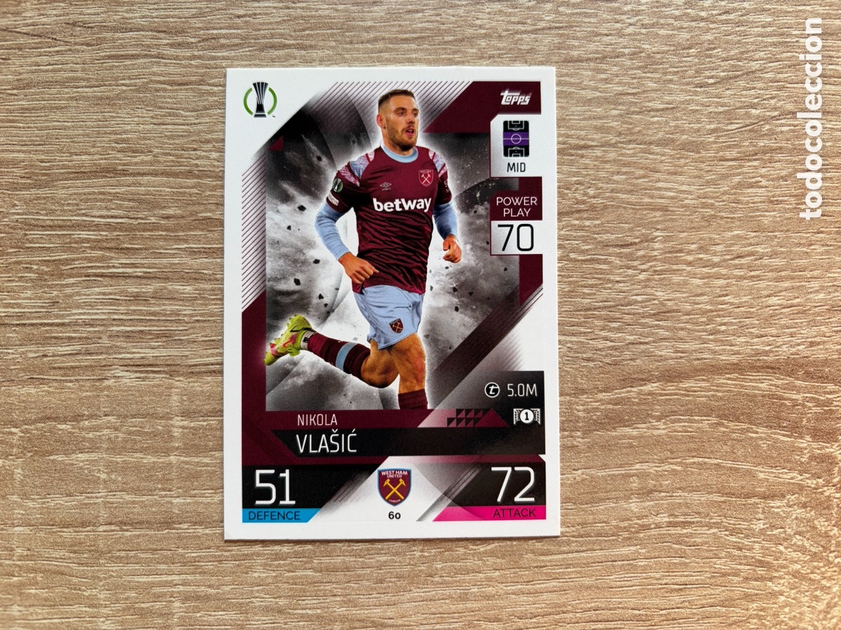 Cromos de f&uacute;tbol: 60 NIKOLA VLA&Scaron;IĆ MATCH ATTAX TOPPS 2022 2023 WEST HAM UNITED