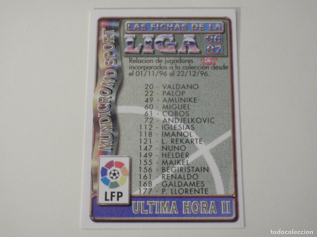 Cromos de Futebol: INDICE ULTIMA HORA II. LAS FICHAS DE LA LIGA 1996 1997 MUNDICROMO. 96 97