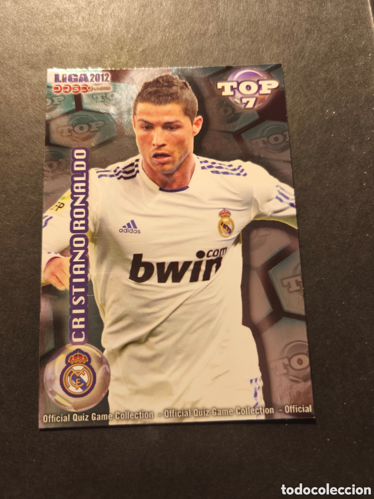 Cromos de f&uacute;tbol: 596 TOP7 CRISTIANO RONALDO REAL MADRID MUNDICROMO QUIZ GAME 2012 VERSION AZUL BRILLO LISO