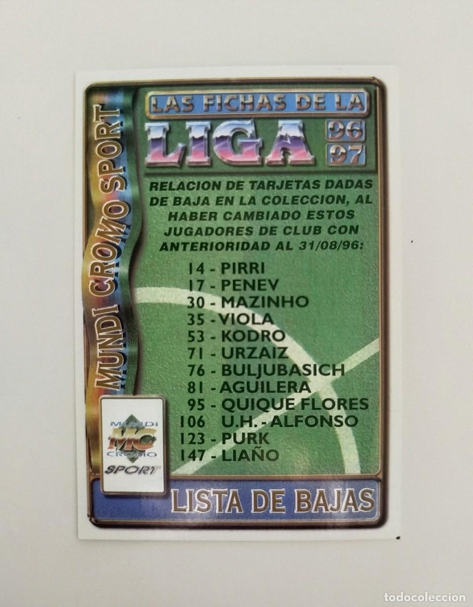 Cromos de f&uacute;tbol: Lista de Bajas Fichas de la Liga Mundicromo MC Sport 96 97 / 1996 1997