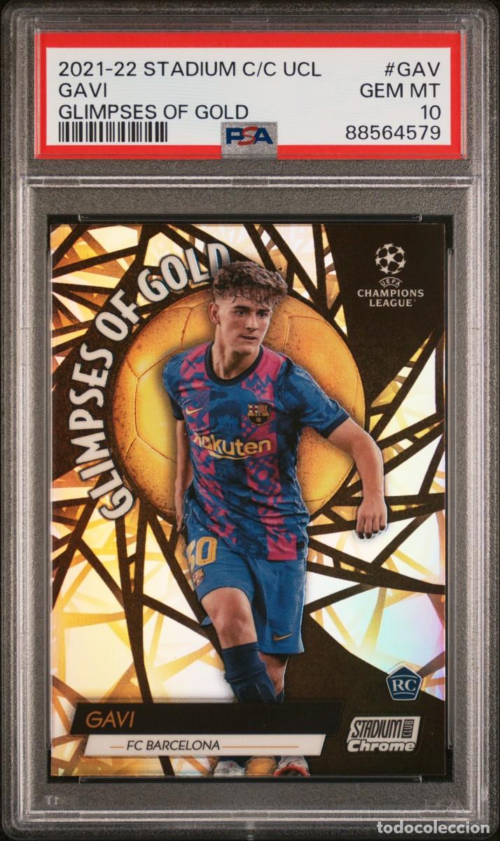 Cromos de f&uacute;tbol: Rookie Gavi #GAV FC Barcelona Topps Stadium Chrome Glimpses Gold 2021 22 PSA 10