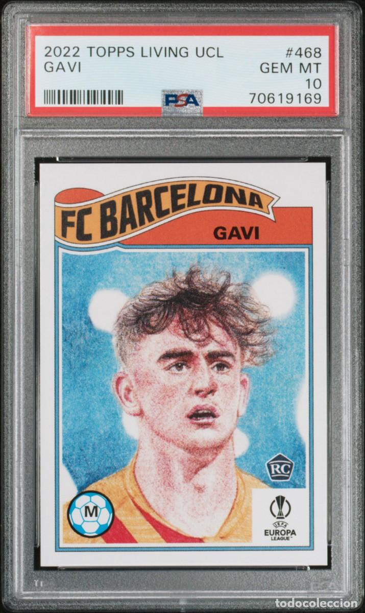 Cromos de f&uacute;tbol: Rookie Gavi #468 FC Barcelona Topps Living UCL 2022 PSA 10