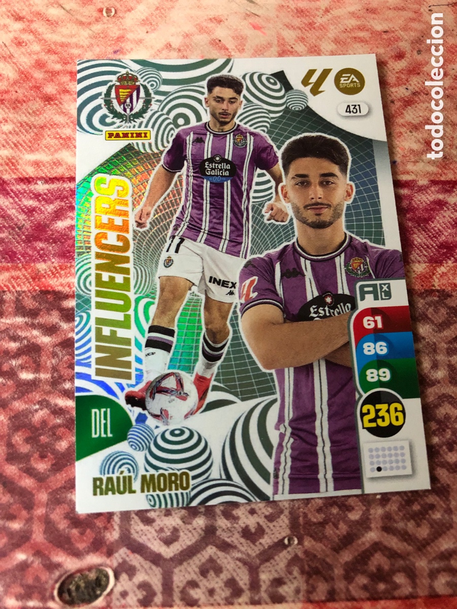 Cromos de f&uacute;tbol: ADRENALYN XL RAUL MORO 431 INFLUENCERS VALLADOLID CROMO LIGA 24 25 2024 2025 PANINI