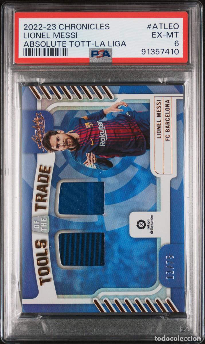 Cromos de f&uacute;tbol: Messi 12/75 #ATLEO FC Barcelona Panini Chronicles Absolute Tott 2022 23 Psa