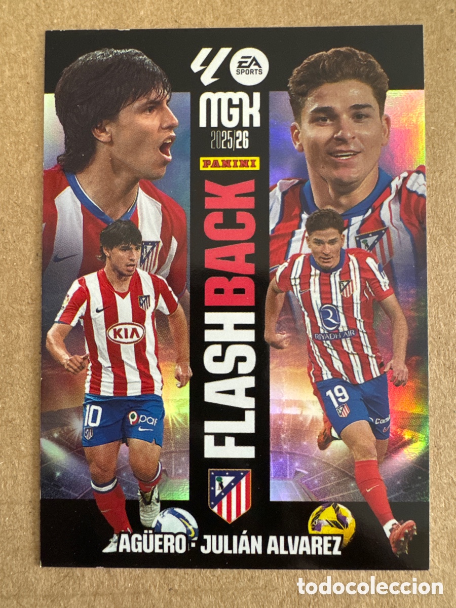Cromos de f&uacute;tbol: # 424 Ag&uuml;ero Juli&aacute;n &Aacute;lvarez Atl&eacute;tico de Madrid FlashBack Megacracks 25 26 2025 2026 MGK