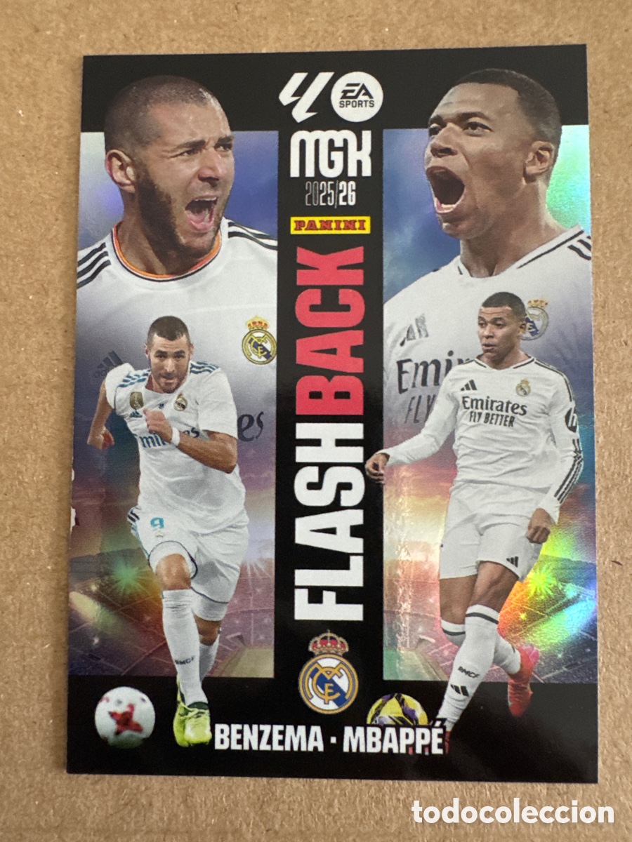 Cromos de f&uacute;tbol: # 425 Benzema Mbappe Real Madrid FlashBack Megacracks 25 26 2025 2026 MGK