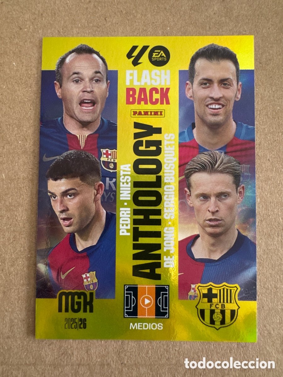Cromos de f&uacute;tbol: # 435 Pedri Iniesta De Jong Busquets FC Barcelona FlashBack Anthology Megacracks 25 26 2025 2026