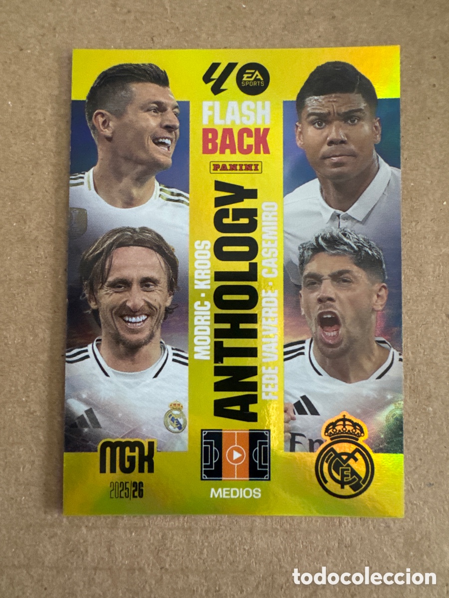 Cromos de f&uacute;tbol: # 436 Modric Kroos Casemiro Fede Valverde Real Madrid FlashBack Anthology Megacracks 25 26 2025 2026