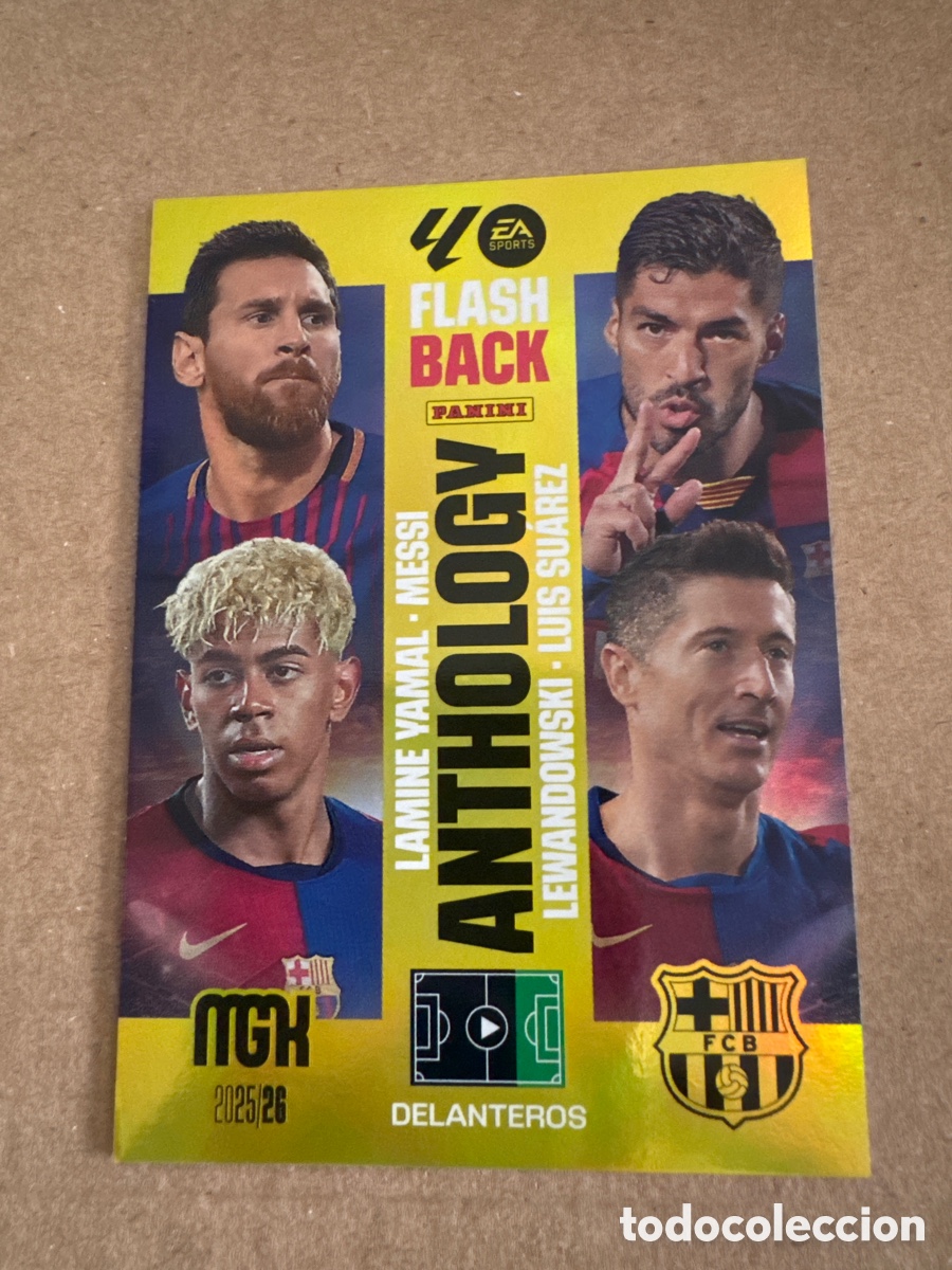 Cromos de Futebol: V 438 Messi Lamine Yamal Lewandowski Su&aacute;rez Barcelona FlashBack Anthology Megacracks 25 26 2025 2026