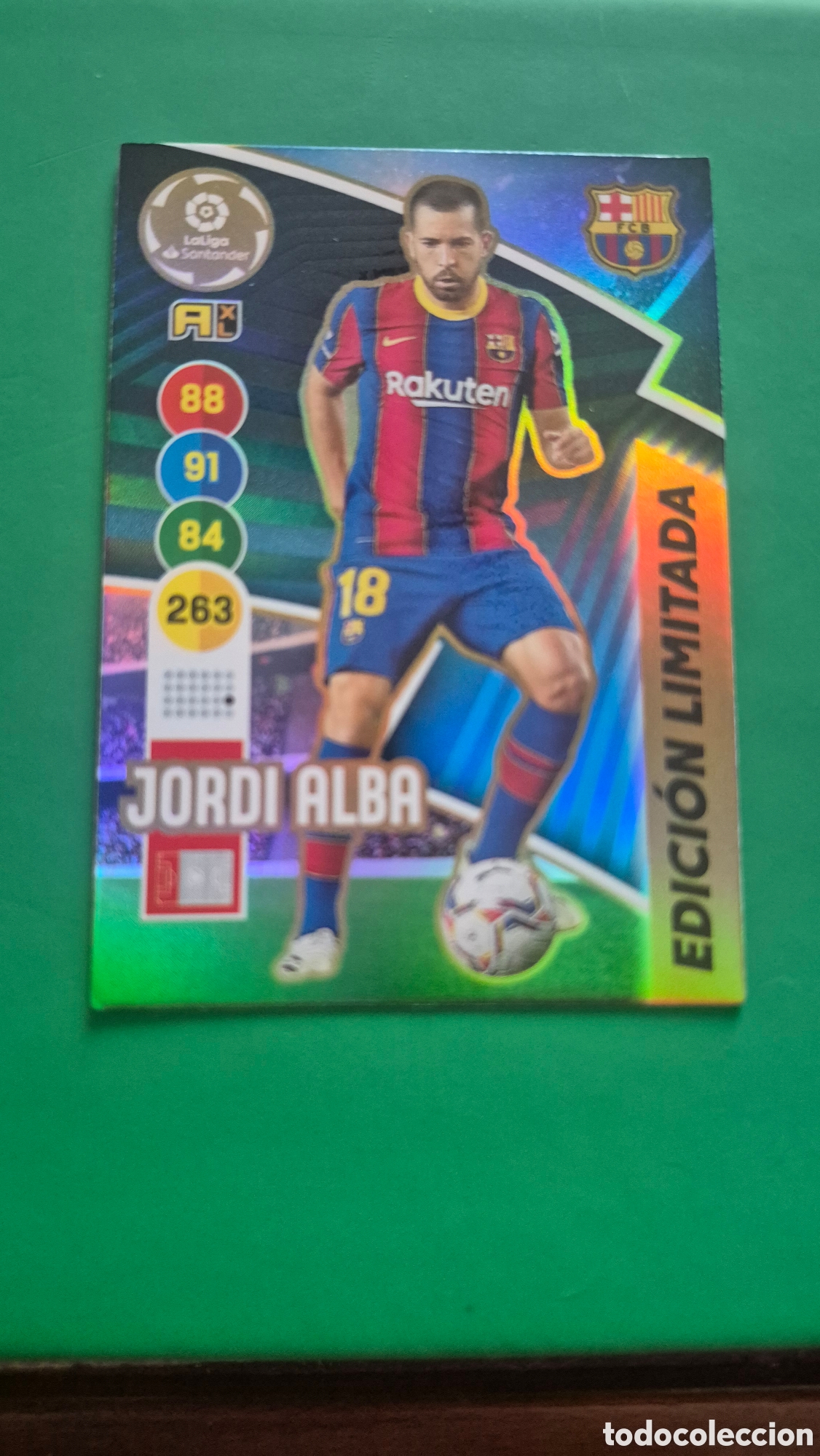 Cromos de f&uacute;tbol: JORDI ALBA (FC BARCELONA). CARTA EDICI&Oacute;N LIMITADA PANINI ADRENALYN XL 2020-21.