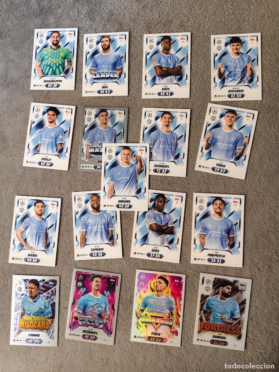 Cromos de f&uacute;tbol: LOTE 13 BASE 4 ESPECIALES MANCHESTER CITY HAALAND RODRI MATCH ATTAX 26/27 2026 2027 TOPPS UCC AAU