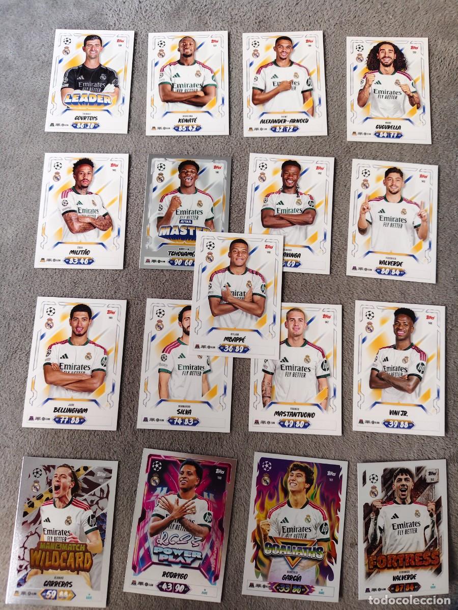 Cromos de f&uacute;tbol: LOTE 13 BASE 4 ESPECIALES REAL MADRID CF MBAPPE VINI MATCH ATTAX 26/27 2026 2027 TOPPS UCC AAU