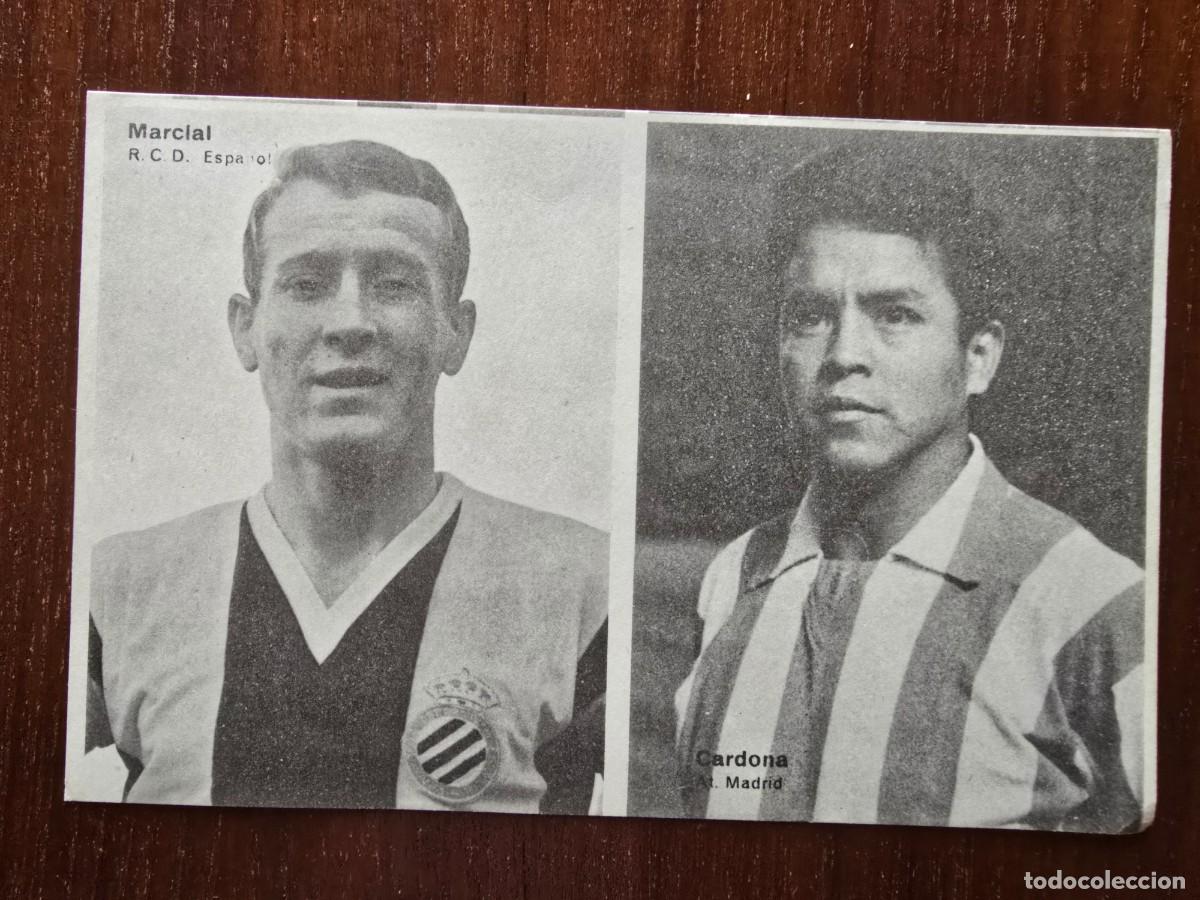 Cromos de f&uacute;tbol: Lamina Doble Cromos Futbol.Marcial.Espa&ntilde;ol.Cardona Atletico Madrid.Graficas Bergas