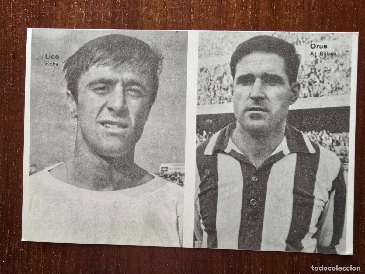 Cromos de f&uacute;tbol: Lamina Doble Cromos Futbol.Lico.Elche.Orue.Bilbao.Graficas Bergas