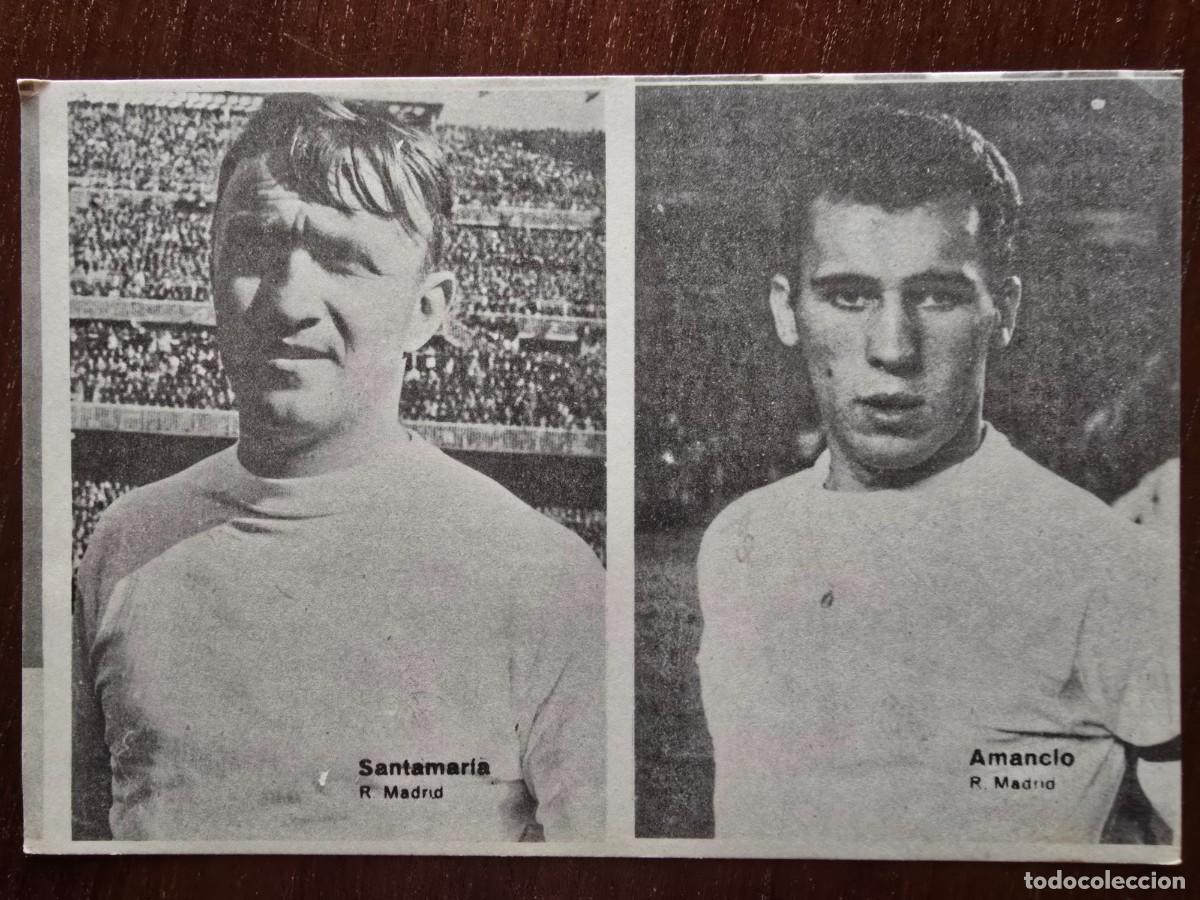 Cromos de f&uacute;tbol: Lamina Doble Cromos Futbol.Santamaria.Amancio.Real Madrid.Graficas Bergas