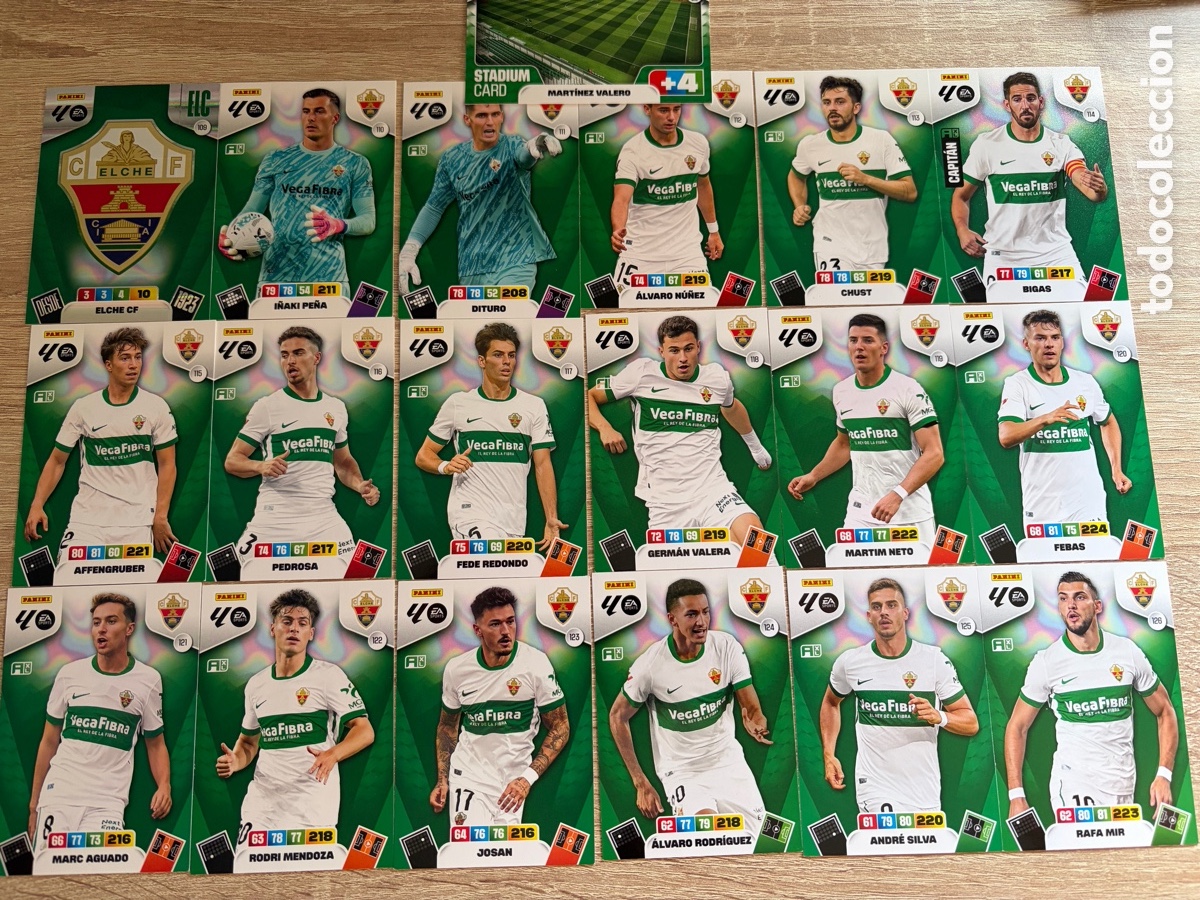 Cromos de f&uacute;tbol: ELCHE CF LOTE COMPLETO B&Aacute;SICO ADRENALYN XL 2025 2026 25 26 PANINI