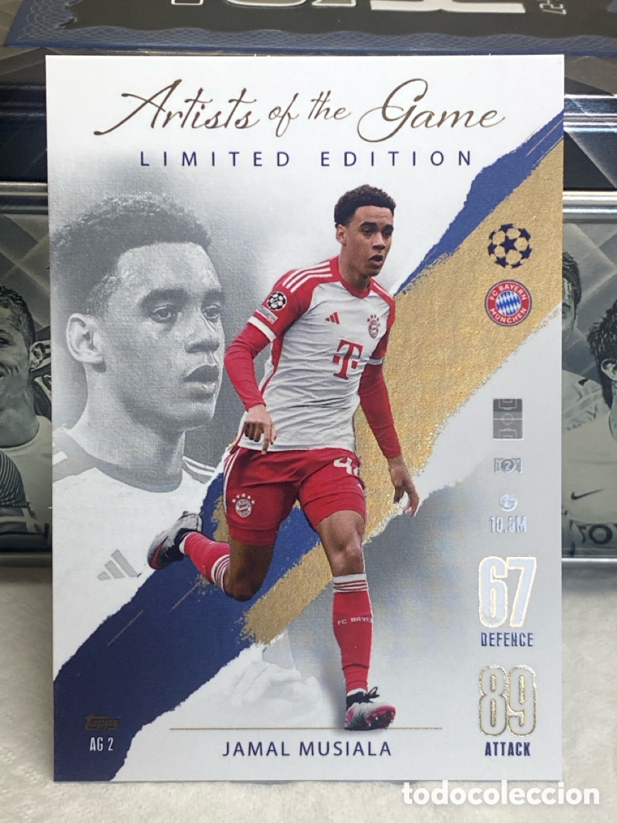 Football Stickers: Carta Jamal Musiala Bayern M&uuml;nchen edici&oacute;n limitada Artists of the Game 2023-24 Topps