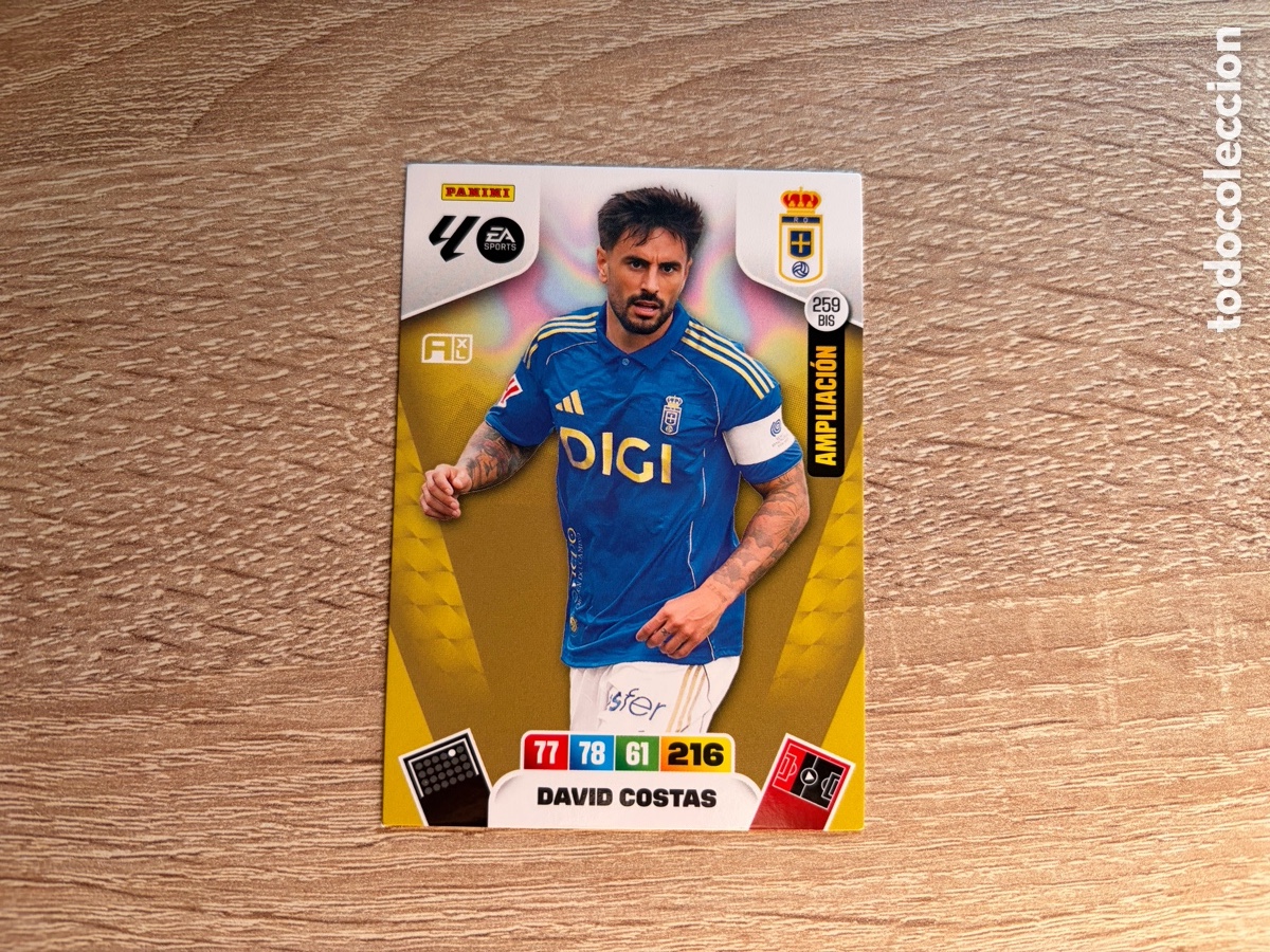 Cromos de f&uacute;tbol: 259 BIS DAVID COSTAS PANINI ADRENALYN XL LALIGA EA SPORTS 2025 2026 25 26 AMPLIACI&Oacute;N REAL OVIEDO